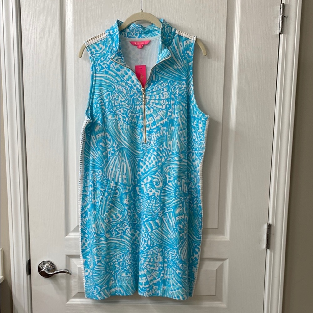 Blue Sleeveless Sheath Dress with Polo Collar